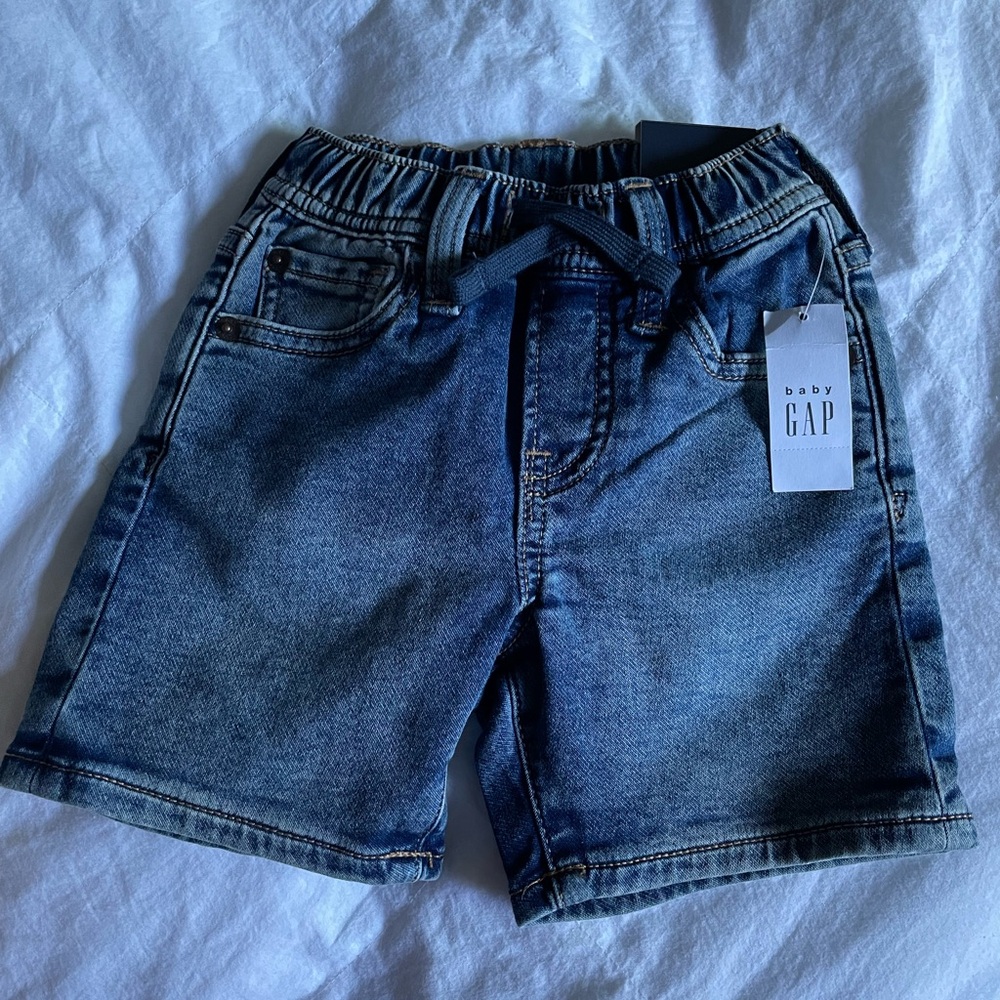 GAP 12-18 month baby Dark Blue Denim Drawstring Shorts NWT